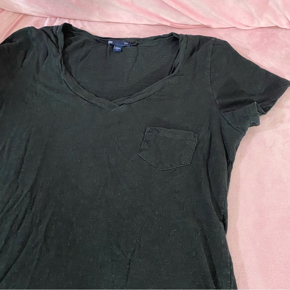 Gap Basic V Neck Pocket Tee Solid Heather Black Lightweight Breathable Small
